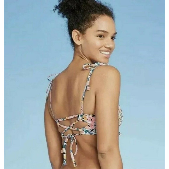 Xhilaration Smocked Bandeau Bikini Top Jrs 1 Wmns 00 Strappy Floral Swimwear - Picture 10 of 10